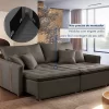 Sofá Cama 220cm Em Madeira Eucalipto Veludo Marrom - Image 7