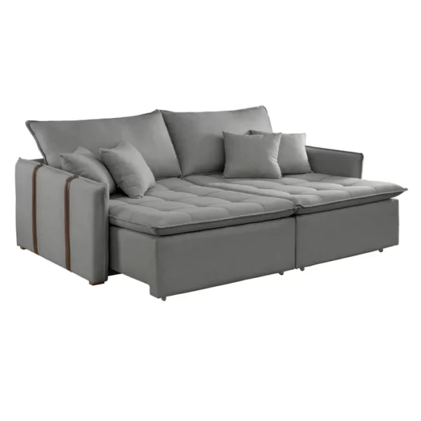 Sofá Cama 220cm Em Madeira Eucalipto Linho Cinza - Image 12