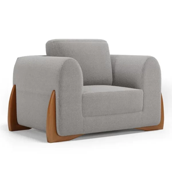 Poltrona Decorativa Living Bloom com Pés de Madeira Bouclê Cinza - Image 3