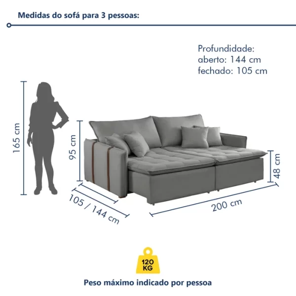 Sofá Cama 200cm Em Madeira Eucalipto Linho Cinza - Image 8