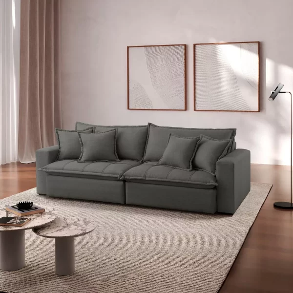 Sofá Cama Aston 3 Lugares Retrátil Reclinável 2,10m com Molas Ensacadas Veludo Grafite