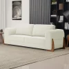 Sofá Living Bloom 180cm 03 Lugares com Pés de Madeira Bouclê Off White